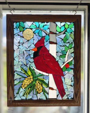 Red Cardinal -Handcrafted original stained glass mosaic art