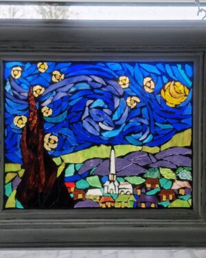 Starry Night Handmade original stained glass mosaic art